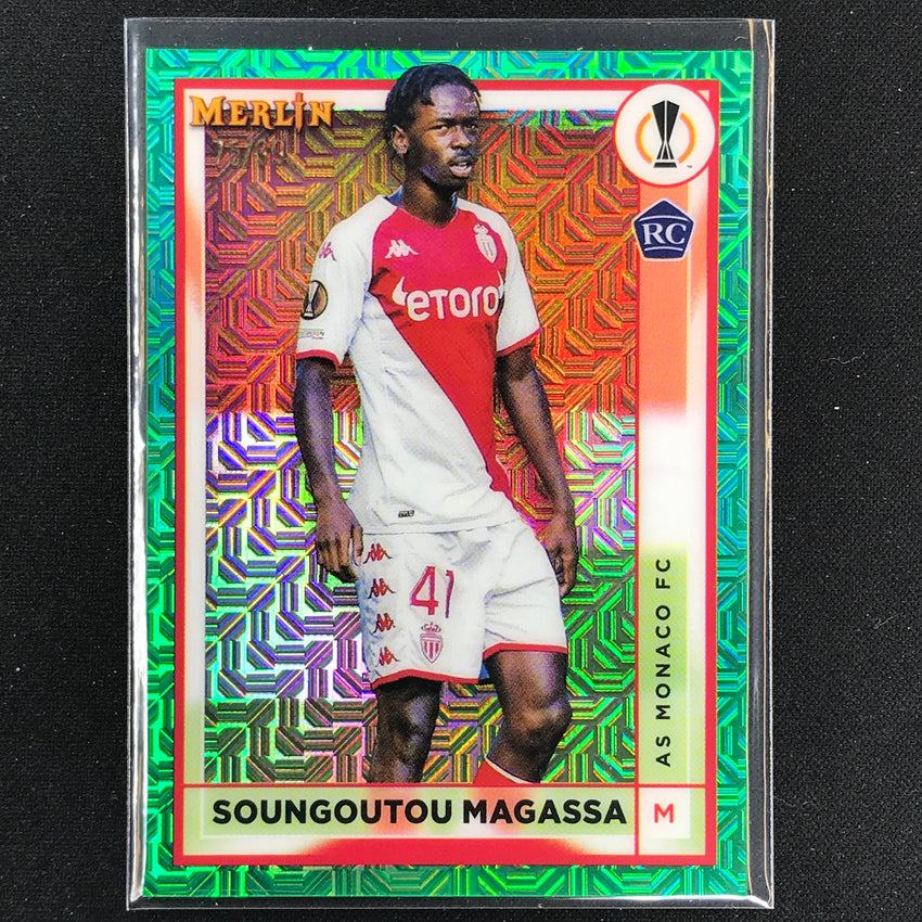 2022-23 Merlin Chrome Uefa Soungoutou Magassa Rookie Green Mojo 75/99