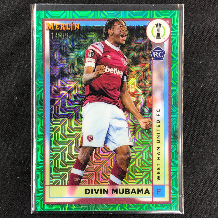 2022-23 Merlin Chrome Uefa Divin Mubama Rookie Green Mojo 14/99