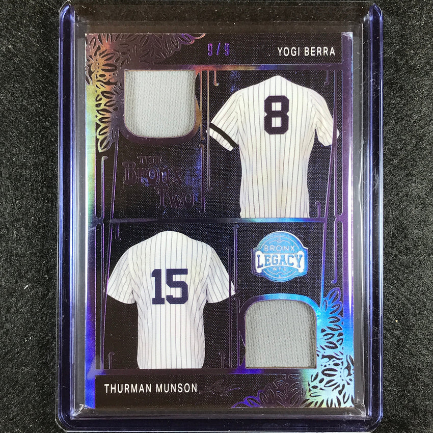 2023 A Bronx Legacy Mlb Yogi Berra Thurman Munson Bronx Dual Relic Purple 9/9