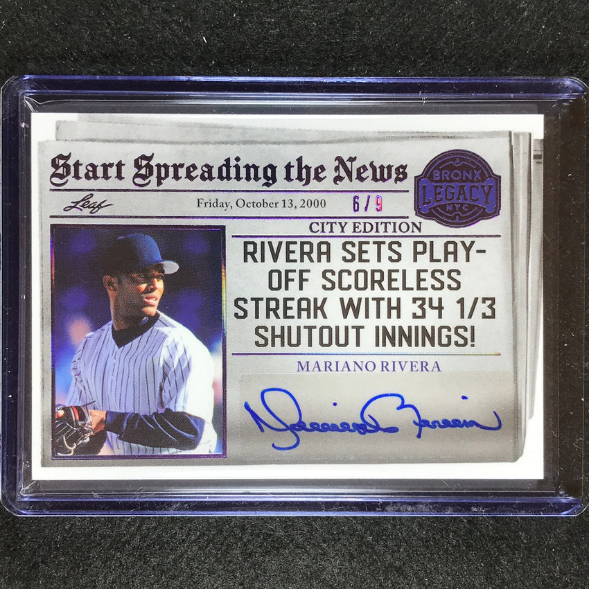 2023 A Bronx Legacy Mlb Mariano Rivera Start Spreading The News Auto Purple 6/9