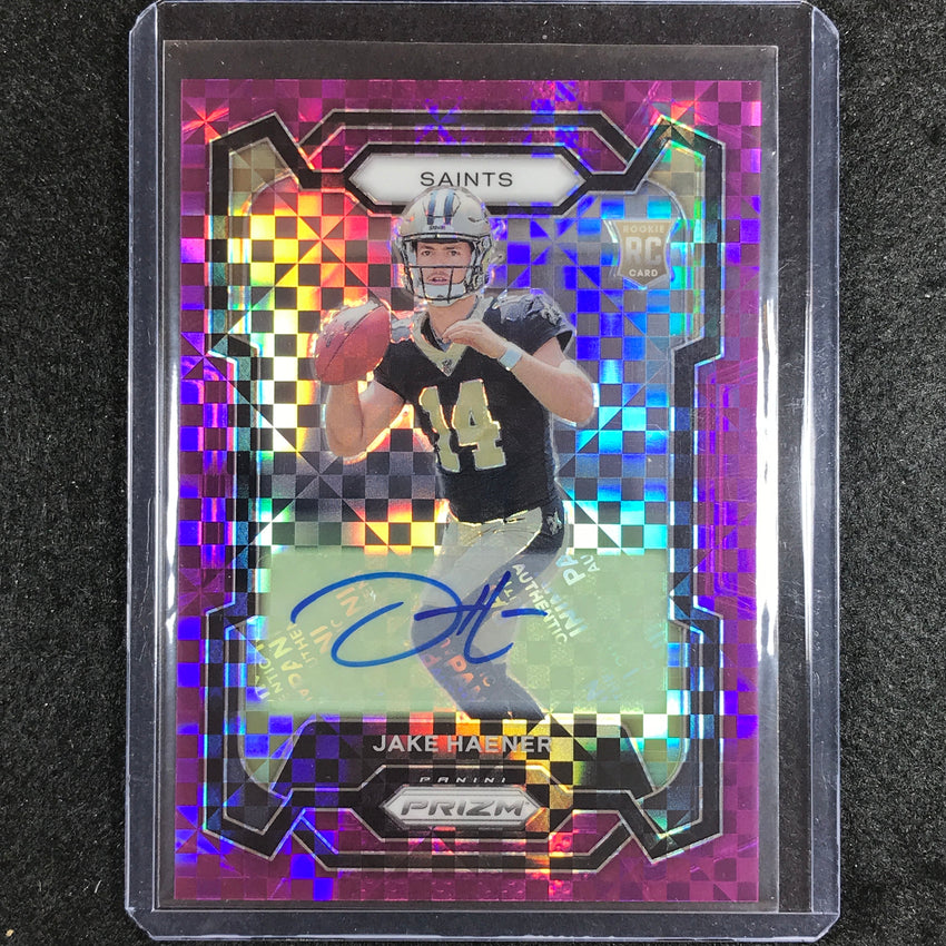 2023 Prizm Football Jake Haener Base Rookie Auto Purple Power 42/49