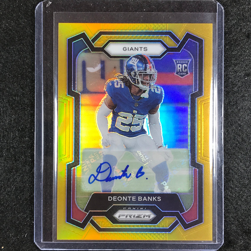 2023 Prizm Football Deonte Banks Base Rookie Auto Gold 9/10