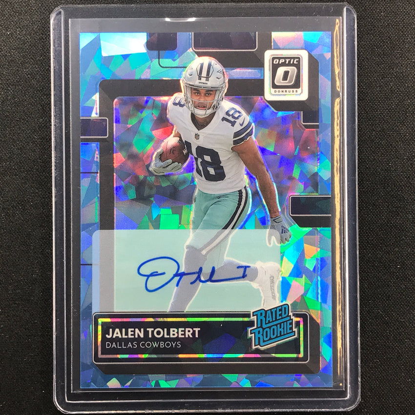 2022 Donruss Optic Jalen Tolbert Rated Rookie Rps Auto Blue Cracked Ice 6/15