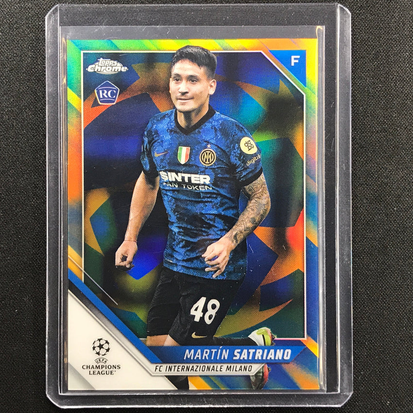2021-22 Topps Chrome Uefa Ucl Martin Satriano Rookie Blue And Gold Starball 7/75