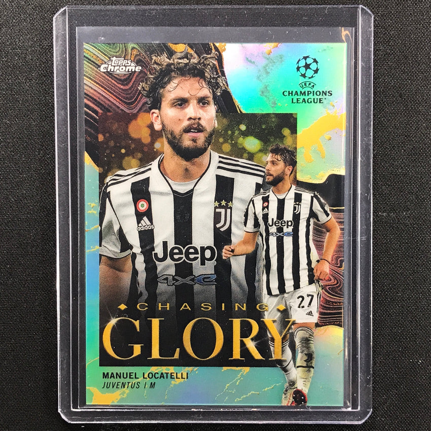 2021-22 Topps Chrome Uefa Ucl Manuel Locatelli Chasing Glory Aqua 129/199