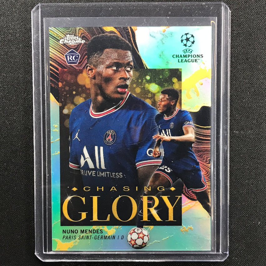 2021-22 Topps Chrome Uefa Ucl Nuno Mendes Chasing Glory Rookie Aqua 37/199