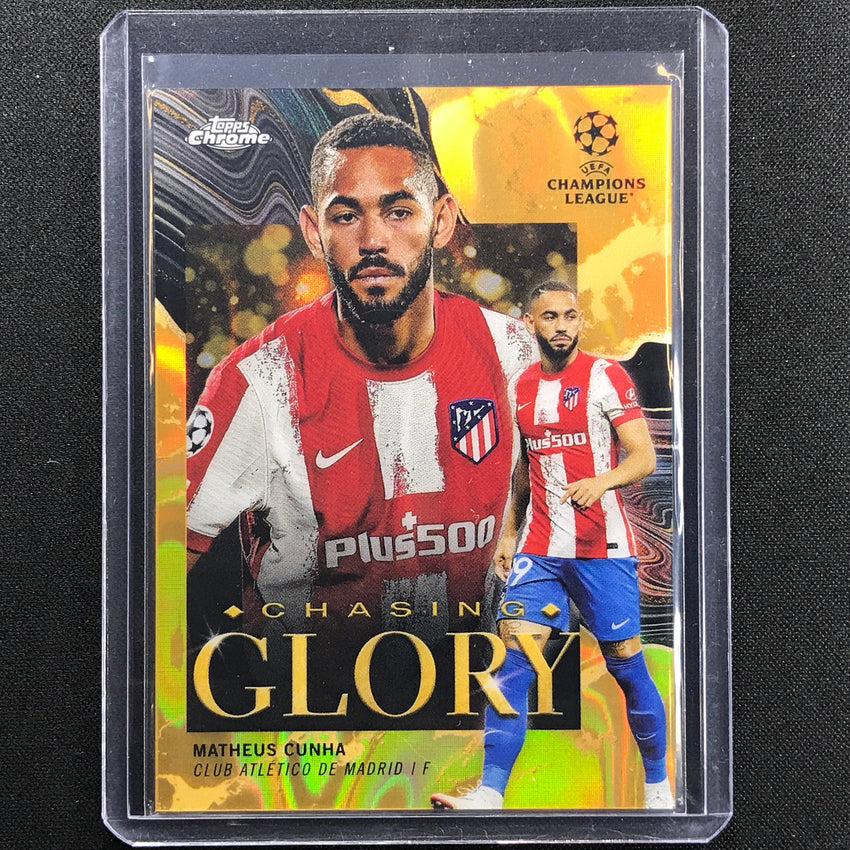 2021-22 Topps Chrome UEFA UCL MATHEUS CUNHA Chasing Glory Gold Lava SSP #3