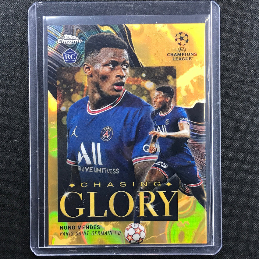 2021-22 Topps Chrome Uefa Ucl Nuno Mendes Rookie Chasing Glory Gold Lava No 18 A
