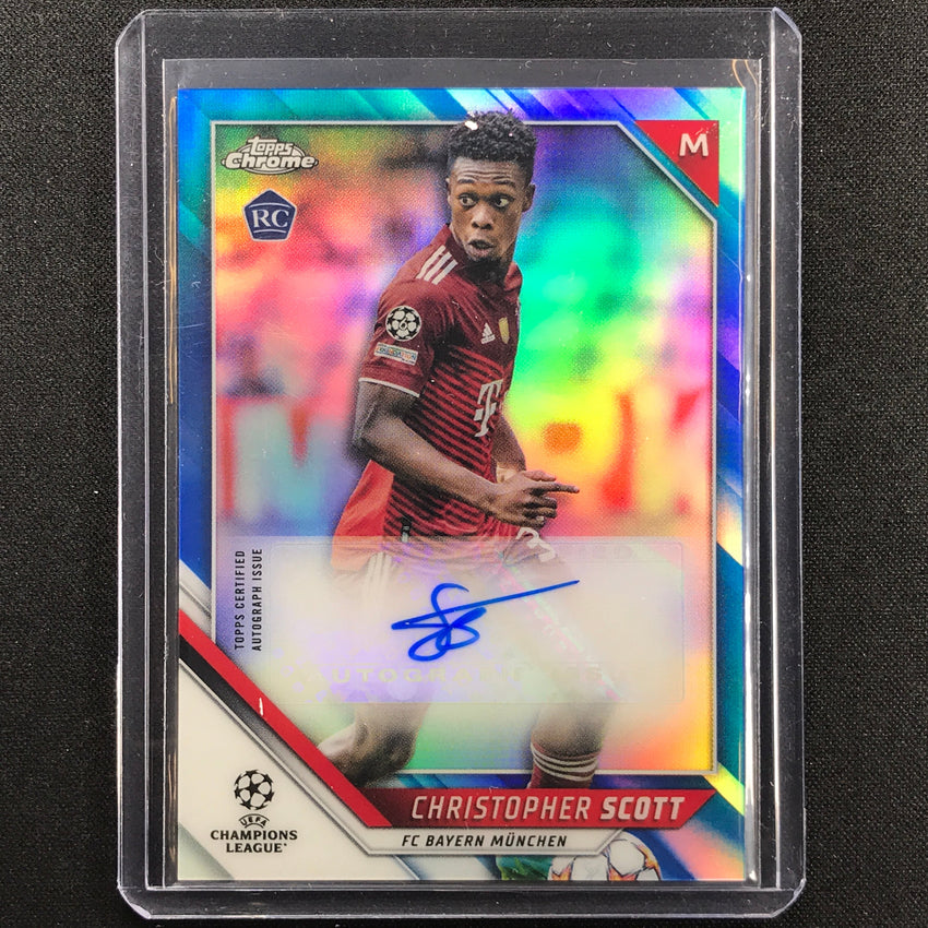 2021-22 Topps Chrome Uefa Ucl Christopher Scott Rookie Auto Blue 8/150