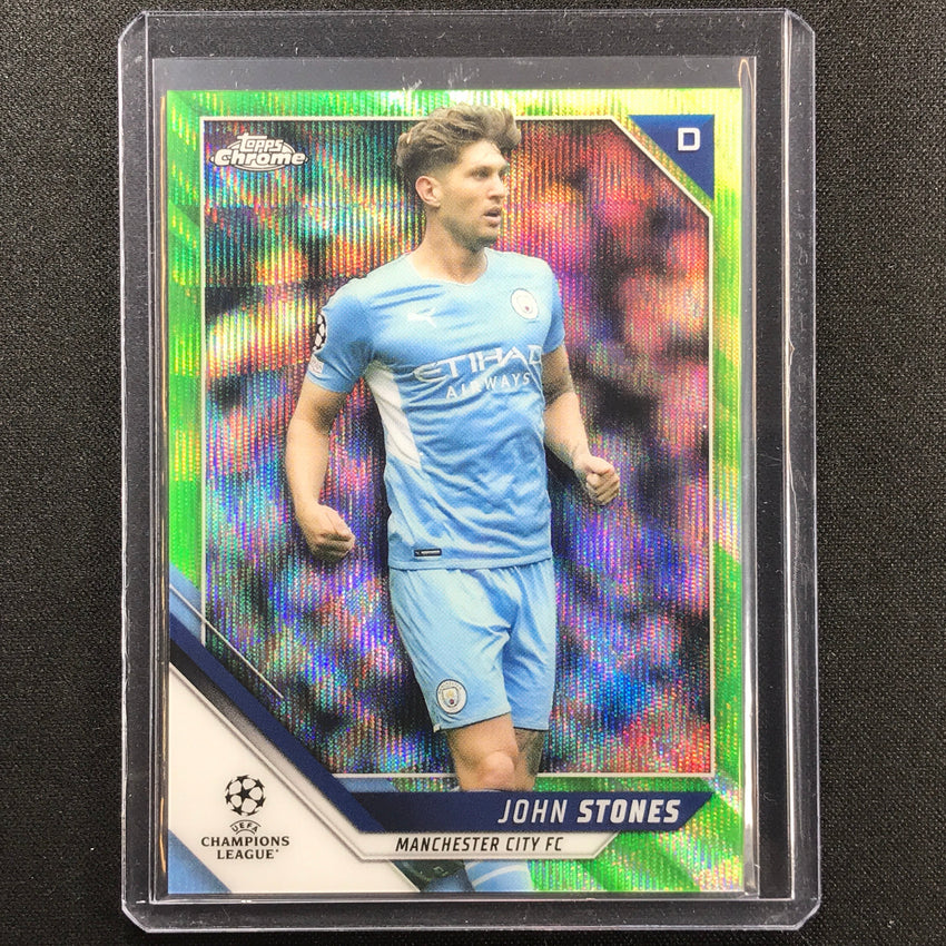 2021-22 Topps Chrome Uefa Ucl John Stones Neon Green Wave 77/99