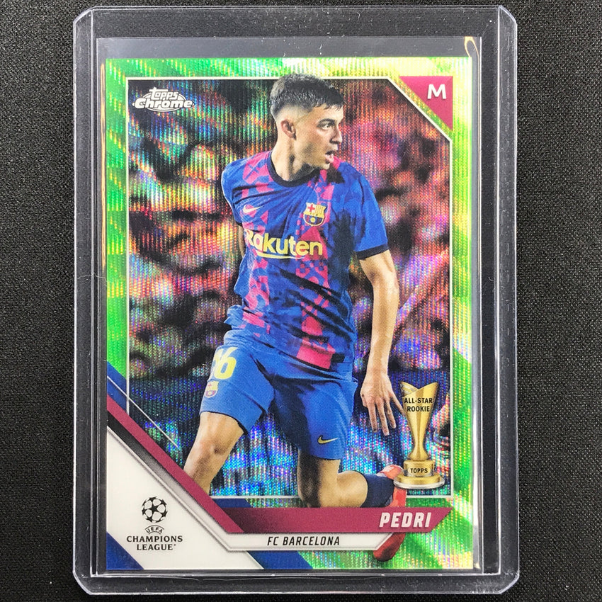 2021-22 Topps Chrome Uefa Ucl Pedri Neon Green Wave 67/99