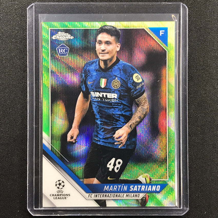 2021-22 Topps Chrome Uefa Ucl Martin Satriano Rookie Neon Green Wave 4/99