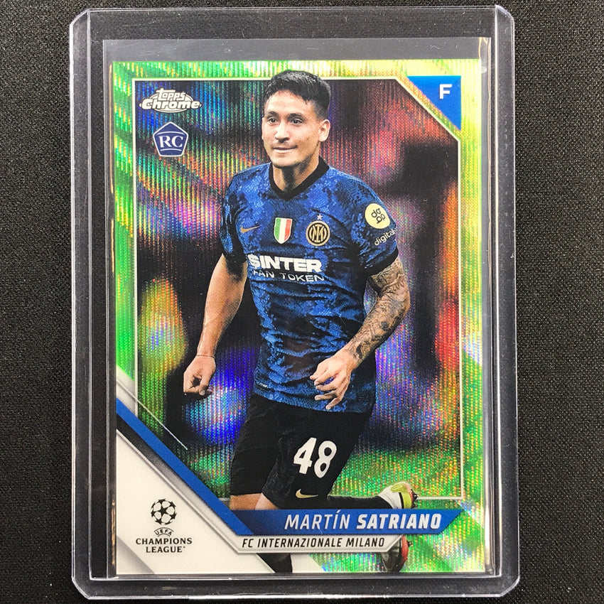 2021-22 Topps Chrome Uefa Ucl Martin Satriano Rookie Neon Green Wave 69/99