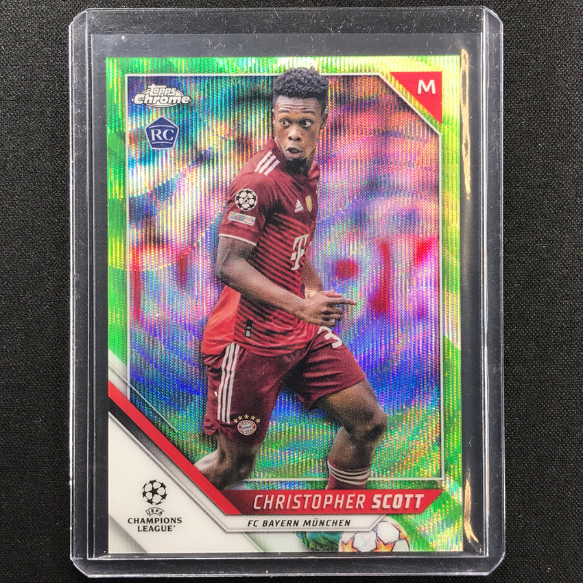 2021-22 Topps Chrome Uefa Ucl Christopher Scott Rookie Neon Green Wave 57/99