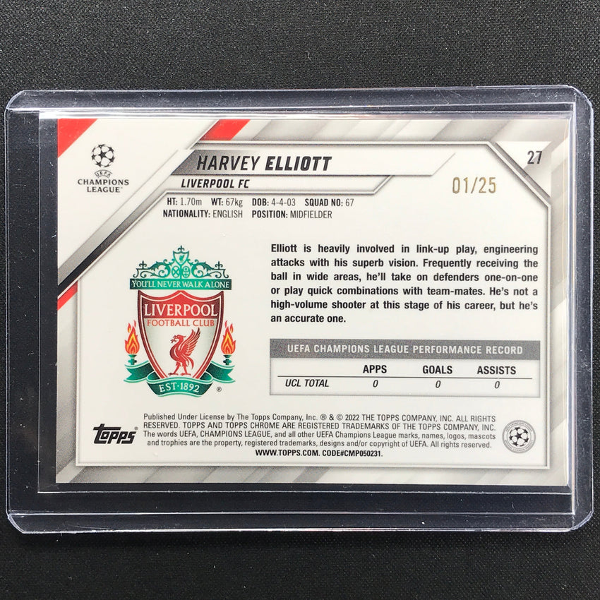 2021-22 Topps Chrome Uefa Ucl Harvey Elliott Orange 1/25