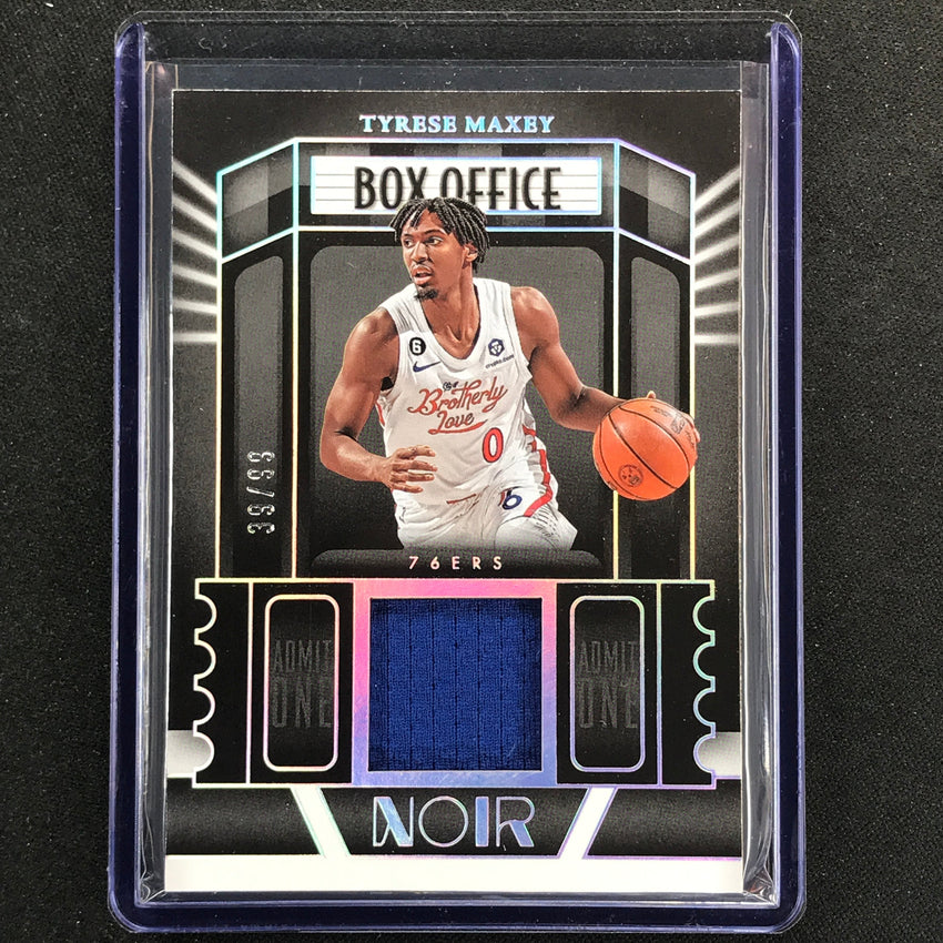 2022-23 Noir Tyrese Maxey Box Office Memorabilia Jersey Silver 39/99