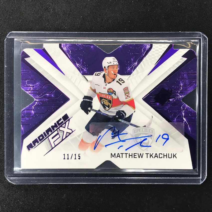 2022-23 SPx NHL MATTHEW TKACHUK Radiance FX Veteran Auto Purple 11/15