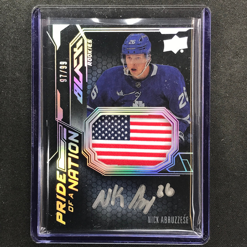 2022-23 Spx Nhl Nick Abruzzese Black Pride Nation Flag Rookie Patch Auto 97/99