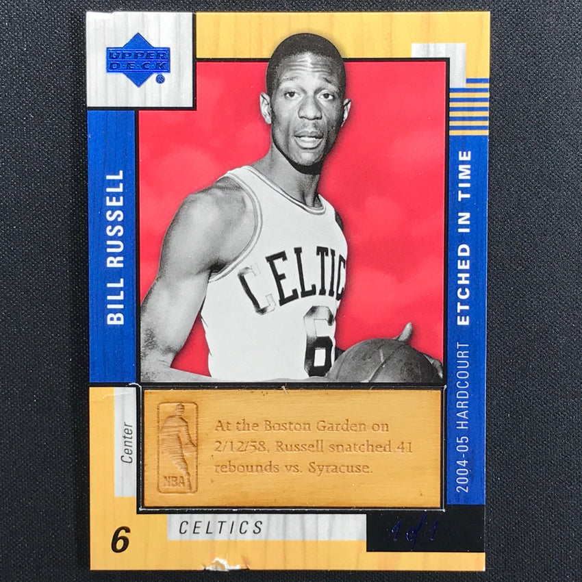 2004-05 Hardcourt Bill Russell Etched In Time Sapphire 41 Rebounds 1/1 Damaged