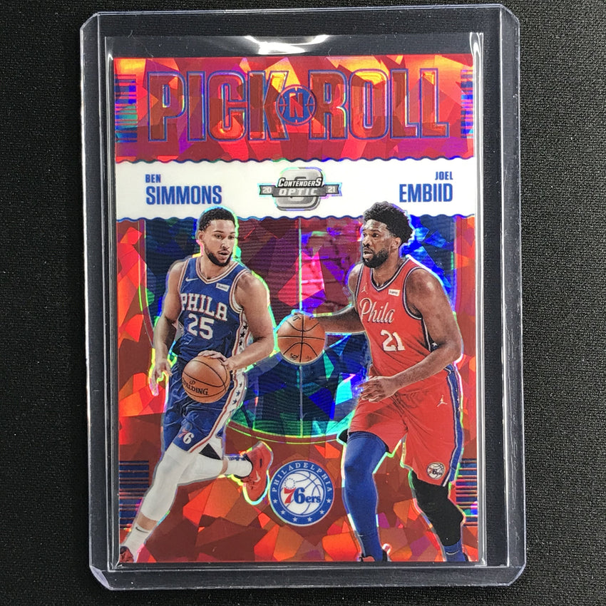 2020-21 Contenders Optic JOEL EMBIID BEN SIMMONS Pick N Roll Red Cracked Ice #19