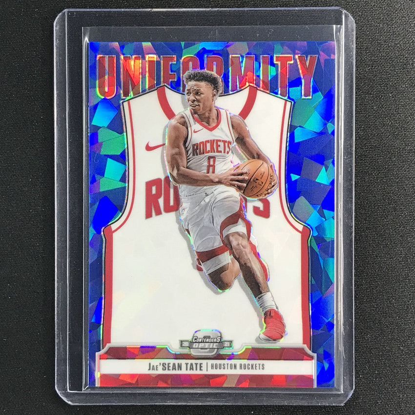 2020-21 Contenders Optic Jaesean Tate Uniformity Rookie Blue Cracked Ice No 29