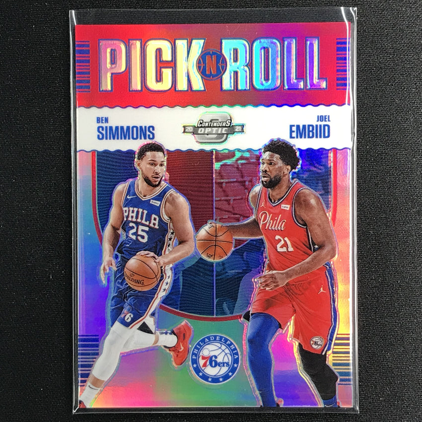 2020-21 Contenders Optic JOEL EMBIID BEN SIMMONS Pick N Roll Silver Prizm #19