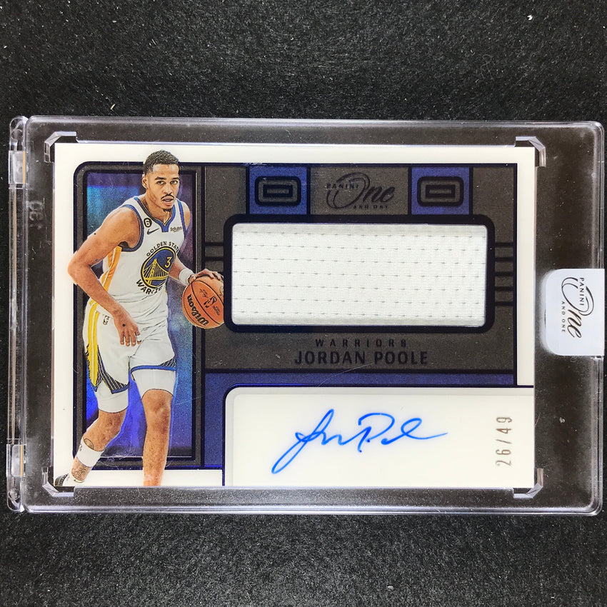 2022-23 One And One Jordan Poole Jumbo Jersey Autographs Blue 26/49