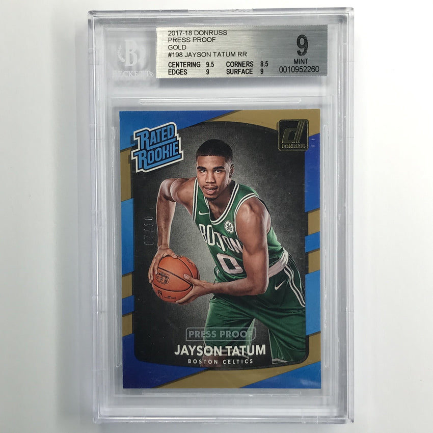 2017-18 Donruss Jayson Tatum Rated Rookie Press Proof Gold 7/10 BGS 9