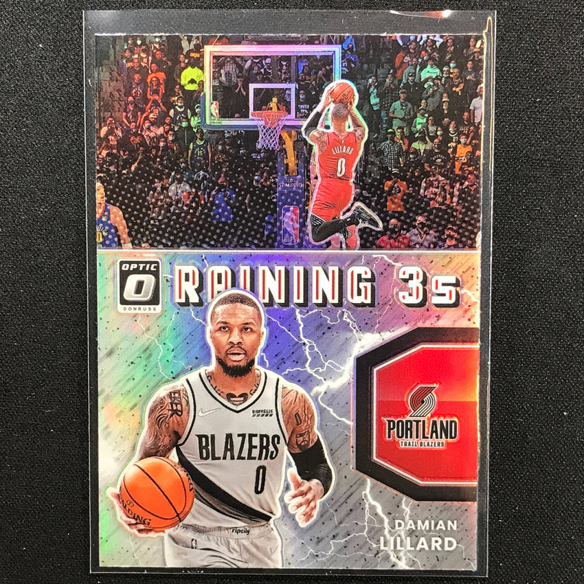 2021-22 Donruss Optic DAMIAN LILLARD Raining 3s Holo Silver #9
