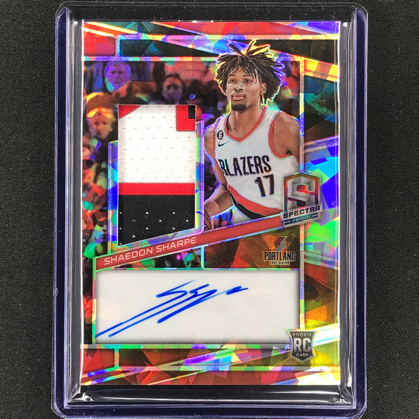 2022-23 Spectra Shaedon Sharpe Rookie Jersey Patch Auto Astral 21/35