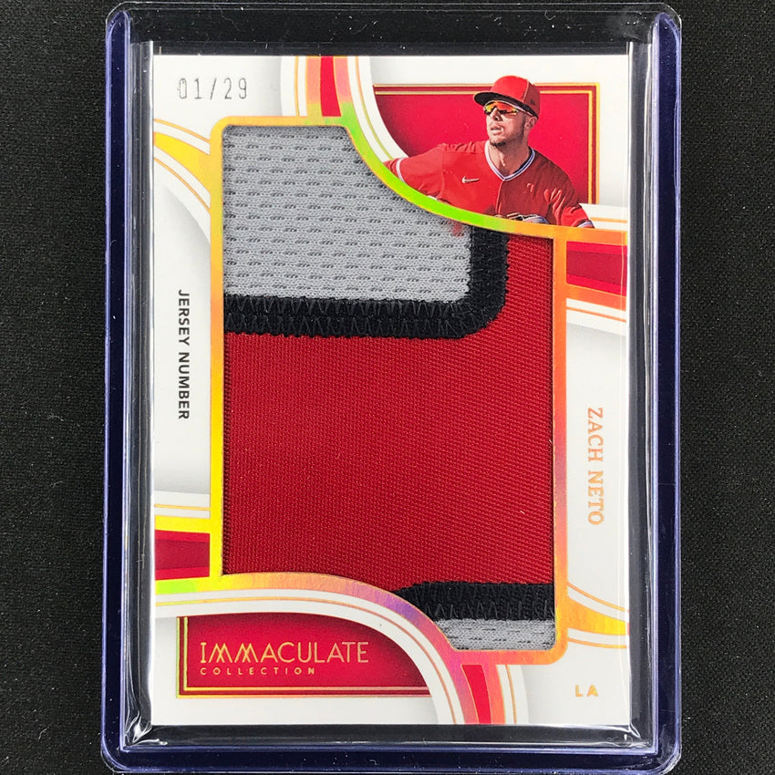 2023 Immaculate Mlb Zach Neto Jumbo Jersey Number Patch Relic 1/29