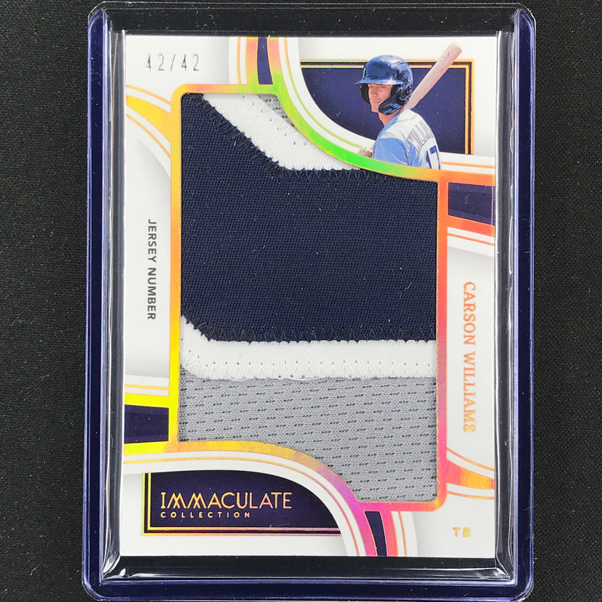 2023 Immaculate Mlb Carson Williams Jumbo Jersey Number Patch Relic 42/42