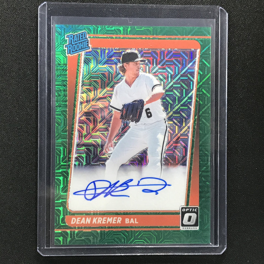 2021 Donruss Optic Dean Kremer Rated Rookie Auto Choice Green Mojo 19/99