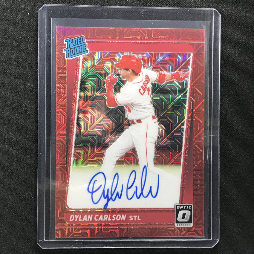 2021 Donruss Optic Dylan Carlson Rated Rookie Auto Choice Red Mojo 78/99