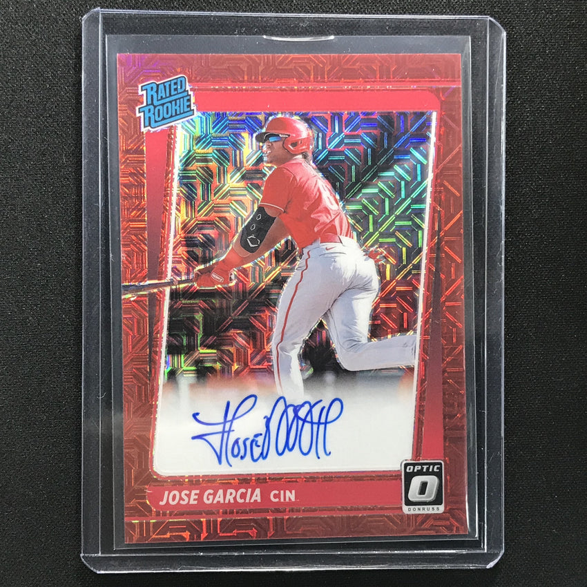 2021 Donruss Optic Jose Garcia Rated Rookie Auto Choice Red Mojo 96/99