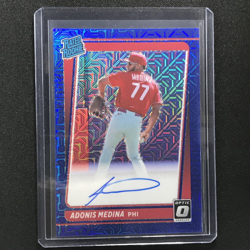 2021 Donruss Optic Adonis Medina Rated Rookie Auto Choice Blue Mojo 28/99