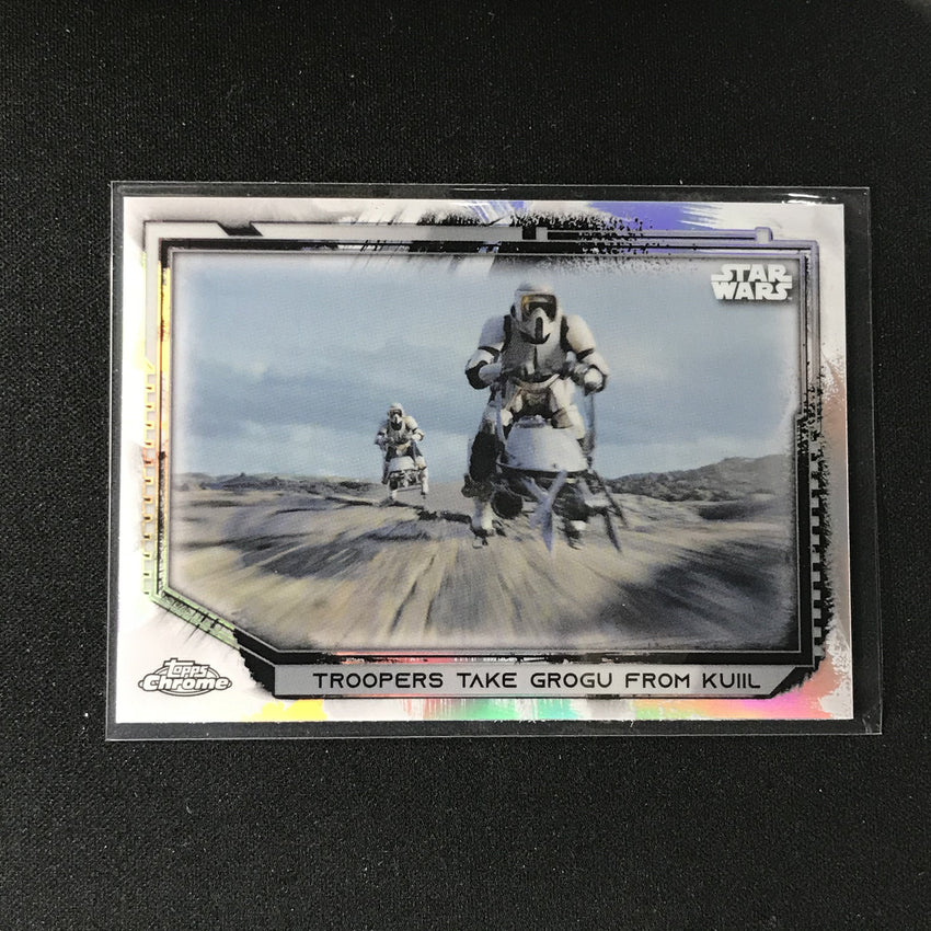 2021 Topps Chrome Star Wars Legacy Troopers Take Grogu From Kuiil Refractor No 156