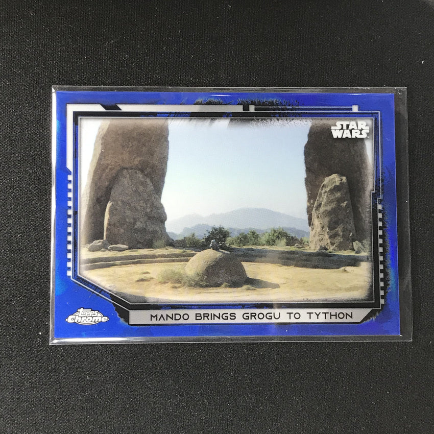 2021 Topps Chrome Star Wars Legacy Mando Brings Grogu To Tython Blue 92/99