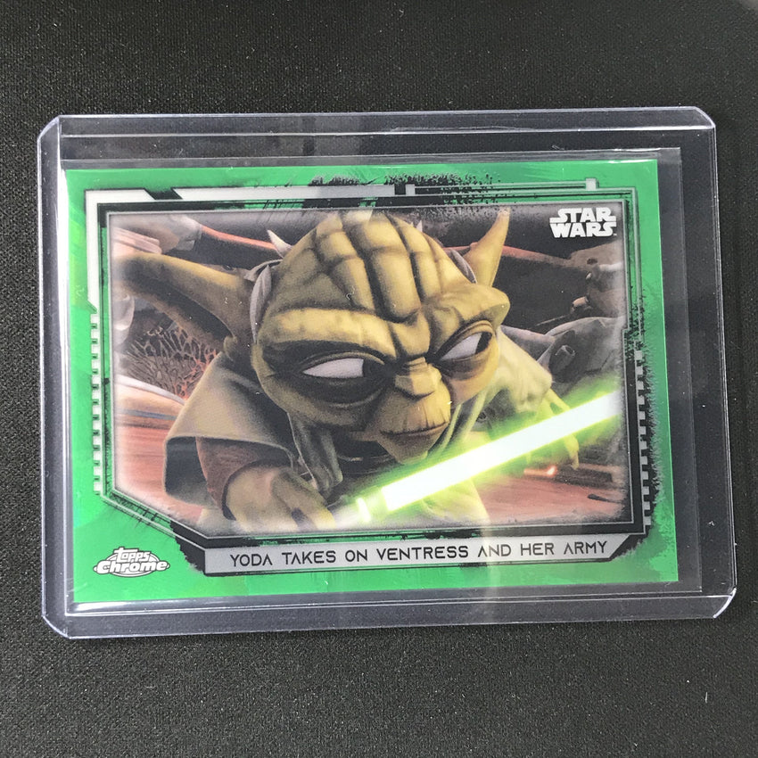 2021 Topps Chrome Star Wars Legacy Yoda Takes On Ventress And Her Army Green 49/50