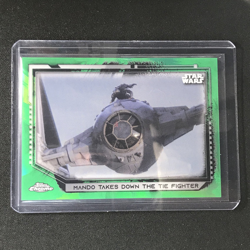 2021 Topps Chrome Star Wars Legacy Mando Takes Down The Tie Fighter Green 16/50
