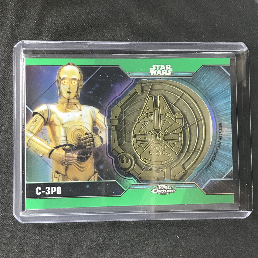 2021 Topps Chrome Star Wars Legacy C-3po Gold Ship Medallion Green 28/50