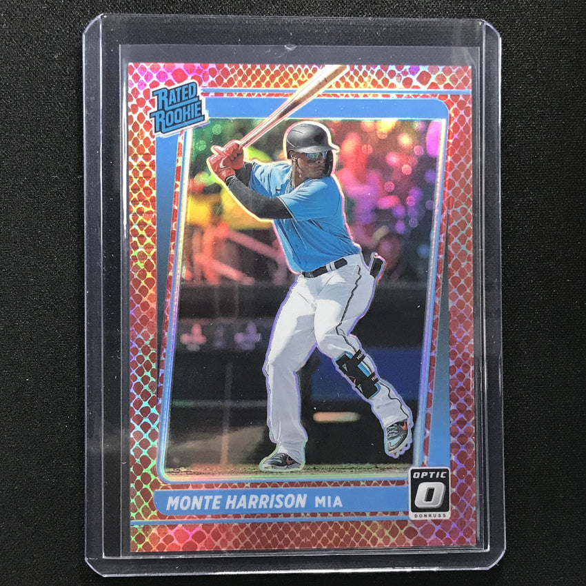 2021 Donruss Optic Monte Harrison Rated Rookie Choice Red Dragon 47/110
