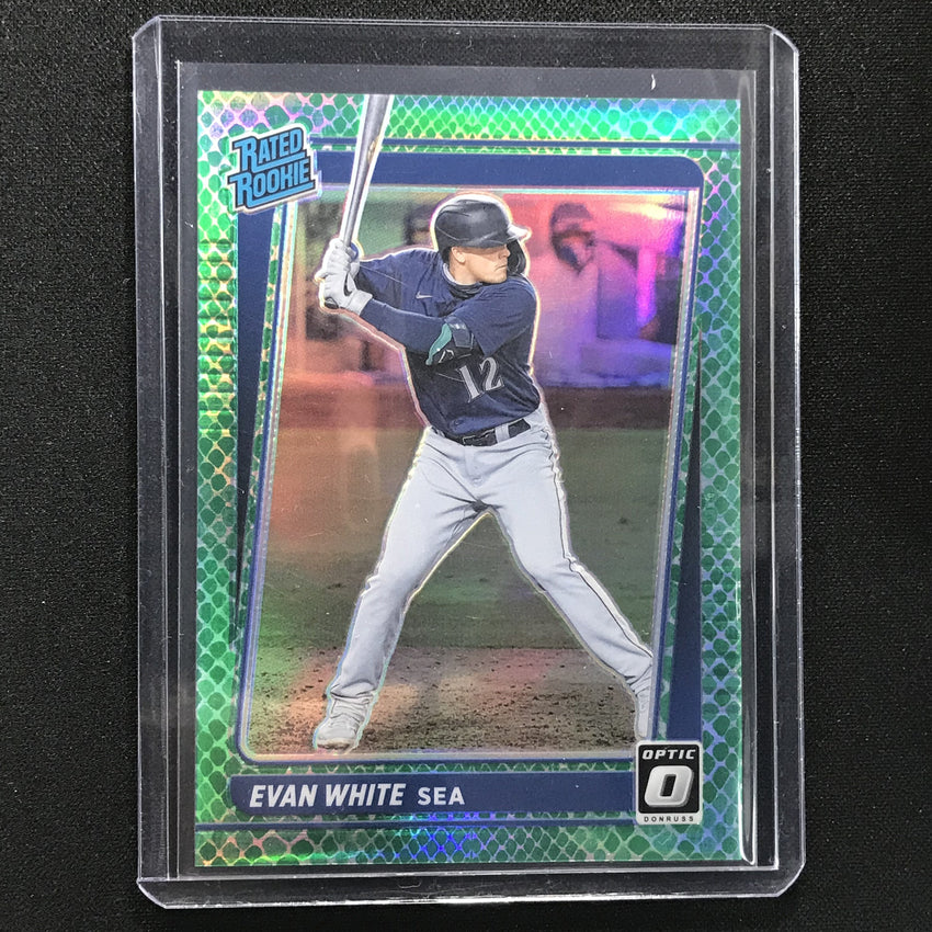 2021 Donruss Optic Evan White Rated Rookie Choice Green Dragon 56/88