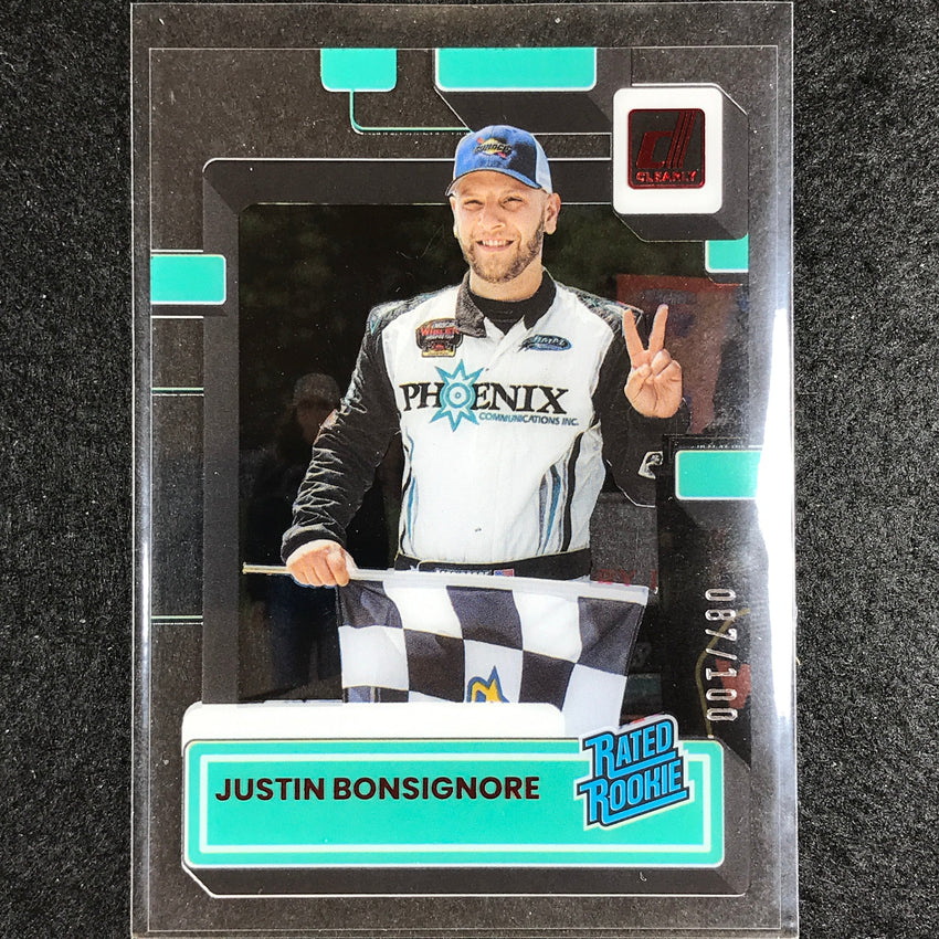 2023 Chronicles Racing Justin Bonsignore Clearly Donruss Rated Rookie Red 87/100
