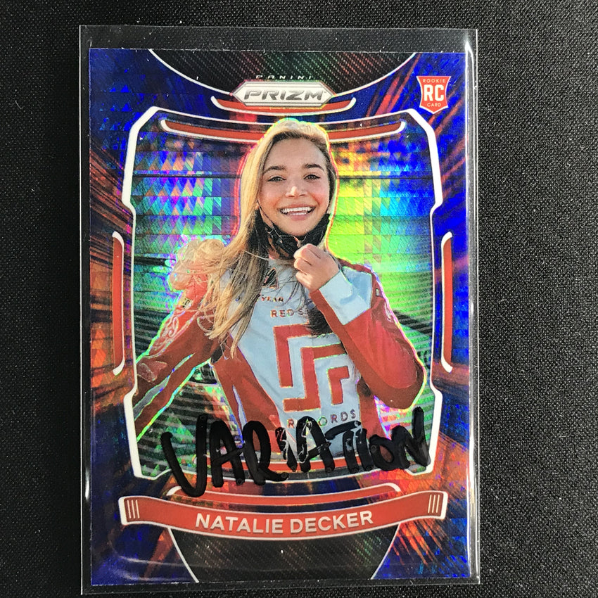 2021 Prizm Racing Natalie Decker Rookie Variation Red And Blue Hyper No 60