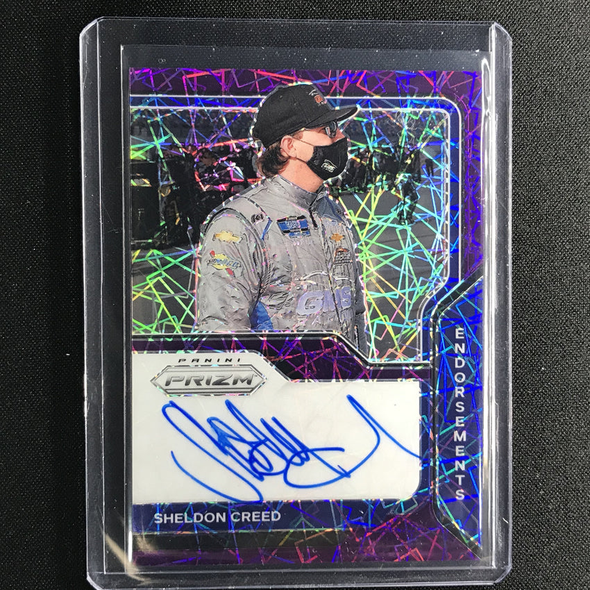 2021 Prizm Racing Sheldon Creed Endoresments Auto Purple Velocity 6/99
