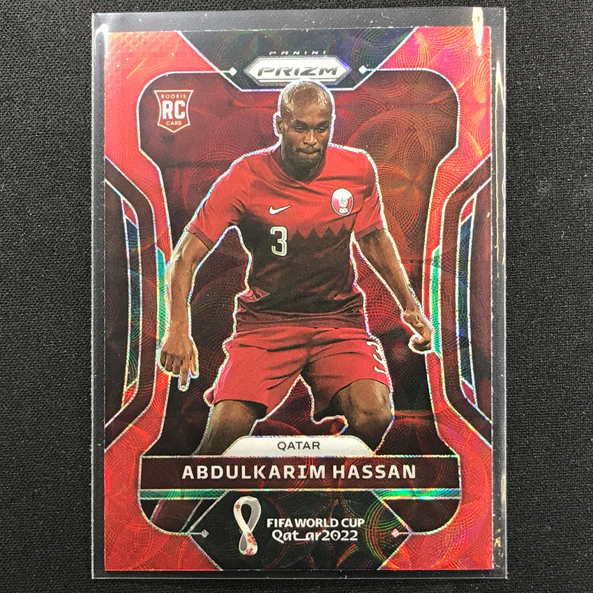 2022 Prizm FIFA World Cup Qatar ABDULKARIM HASSAN Rookie Choice Red Scope #184