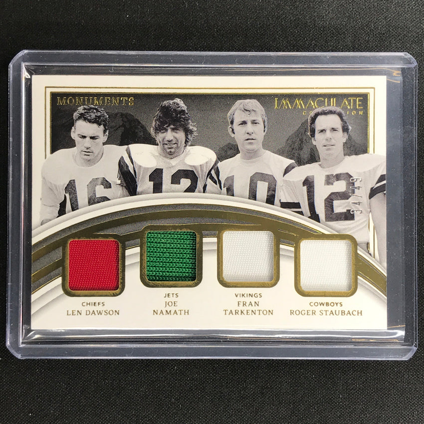2022 Immaculate Joe Namath Staubach Dawson Tarkenton Monuments Quad Jersey 34/49