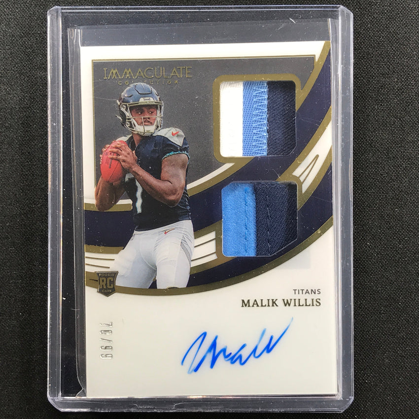 2022 Immaculate Malik Willis Rookie Dual Patch Signatures Auto 70/99