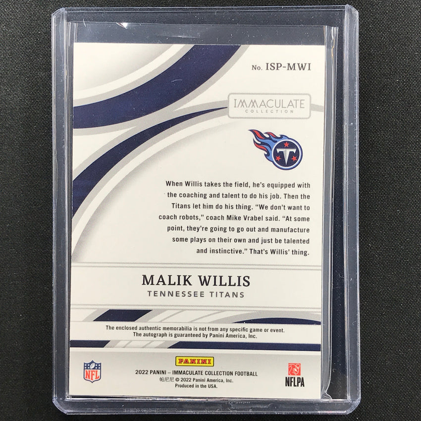 2022 Immaculate Malik Willis Rookie Dual Patch Signatures Auto 70/99